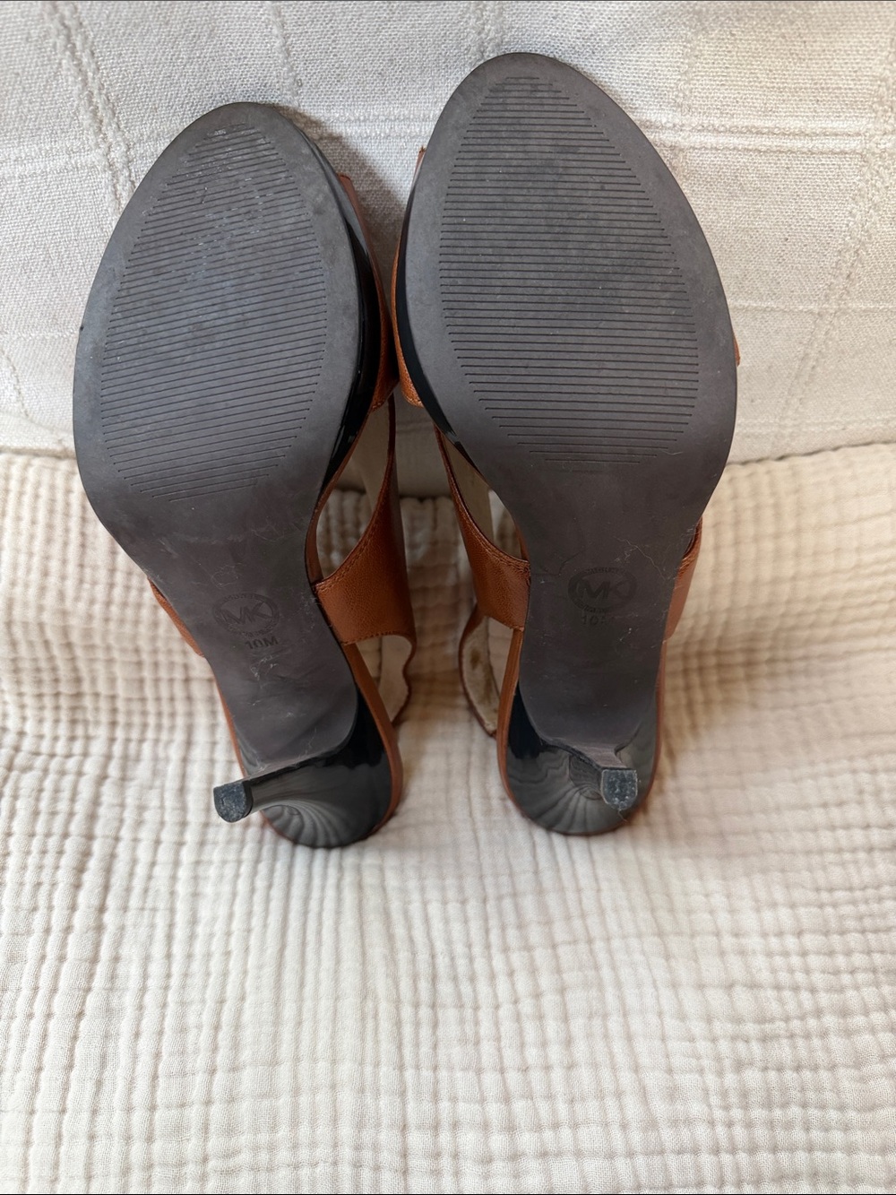 MICHAEL Michael Kors Tan Brown Leather Peep-Toe Slingback Heels - Picture 5 of 5